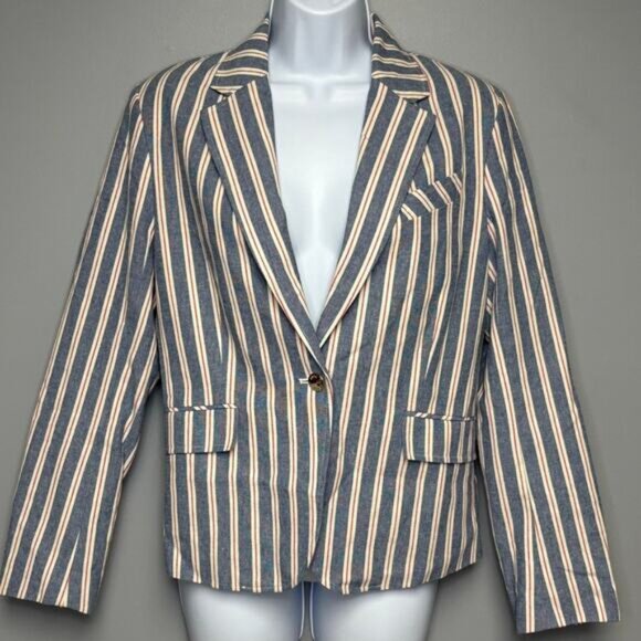 NWT Ann Klein Nautical Americana Striped One Button Old Money Blazer Womens Sz M - Picture 1 of 7